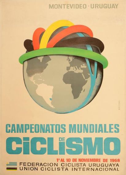null Affiche des Championnats du Monde 1968 de cyclisme à Montevidéo en Uruguay du...