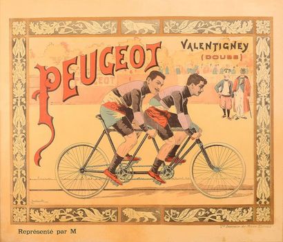 null Affiche des cycles Peugeot à Valentigney. Belle illustration par Berteault....