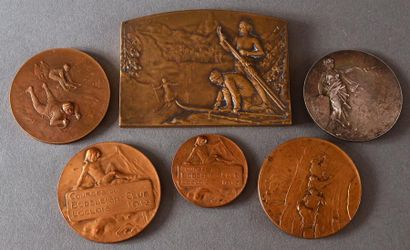 null Lot de 6 médailles de courses de Bobsleigh, années 1909 à 1913. En bronze. Différentes...