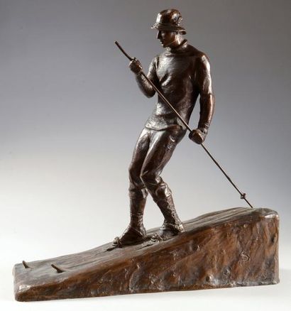 null Exceptionnelle sculpture en bronze représentant Matthias Zdarsky. Pionnier du...