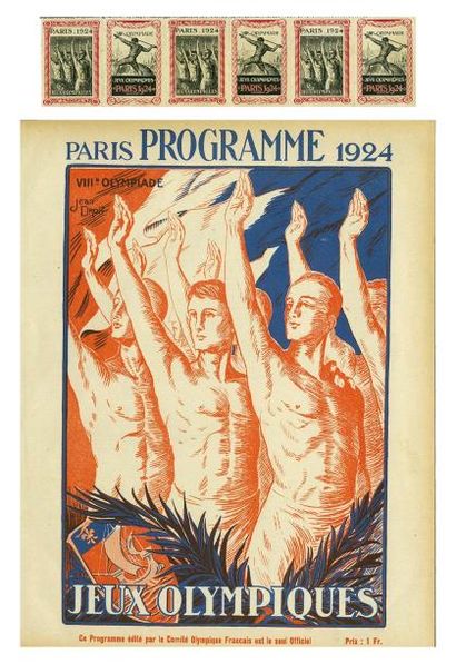 1924. Paris Programme officiel pour les épreuves de lutte. On y joint une planche...