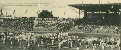 1924. Paris Rare double carte postale panoramique de la cérémonie d?ouverture des...