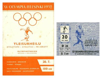 1952. Helsinki Programme et billet de la finale du 10 000 mètre avec le duel entre...
