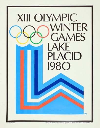 1980. Lake Placid Affiche officielle des XIIIème Jeux dhiver. Logo officiel. Dim....
