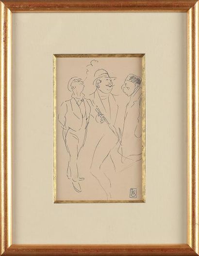 Théophile Steinlen (1859-1923) Personnages Dessin à la plume. Cachet en bas à droite.18...