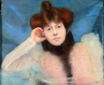 Laetitia Doumichaud de la Chassagne (XIX-XX) Portrait d'une élégante Pastel sur papier...
