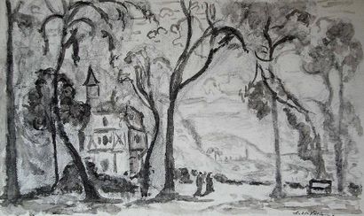 Emmanuel de la VILLÉON (1858-1944) Le chalet à Bel Air Lavis et fusain signé en bas...