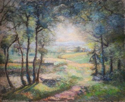 Emmanuel de la VILLÉON (1858-1944) Paysage Pastel sur toile. 81 x 100 cm. N° P231...