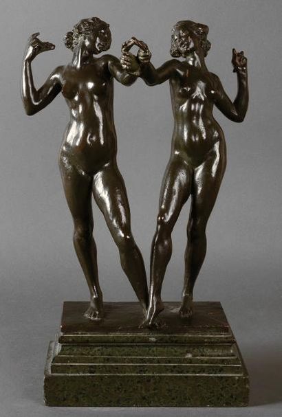Francis DERWENT - WOOD (1871-1926) Les deux amies. Bronze à patine brun-vert. Signé...