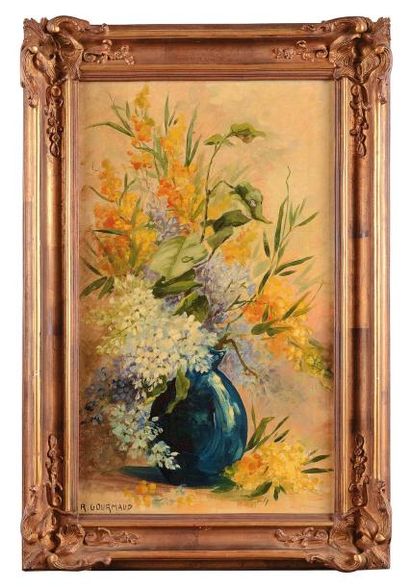 F.Gourmaud (XIX-XX) Bouquet de fleurs Huile sur toile signée en bas à gauche. 62...