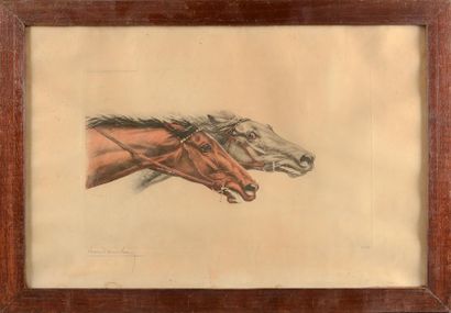 LeonDanchin (1887-1938) Deux têtes de chevaux au galop Gravure signée et numérotée...