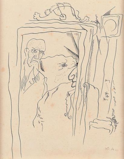 Georges ANNENKOV (1889-1974) Dessin cubiste Dessin à la plume signée des initiales...