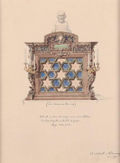 Alexandre BENOIS Projet de commode Plume et aquarelle. Signée en bas à droite. 27...