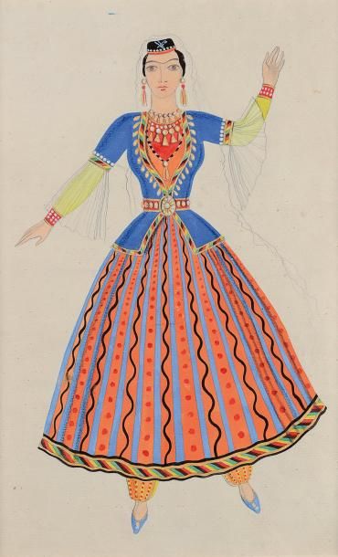 Vadim Ryndin (1902-1974) Costume de théâtre Gouache. 35 x 22 cm.