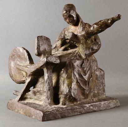 Raymond SUDRE (1870-1962) Fileuse bretonne Bronze à patine brune, signé et numéroté:...