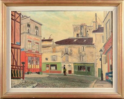 A.Fontenay (XX) Rue à Montmartre Huile sur toile signée en bas à droite.