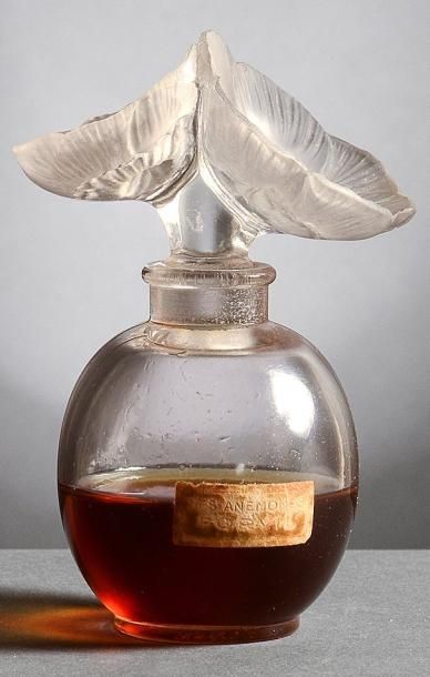 Forvil «Les Anémones» - (années 1930) Flacon en verre incolore pressé moulé de section...