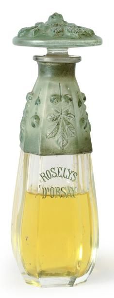 D'Orsay «RoseLys» - (1914) Rare flacon en verre incolore pressé moulé de section...
