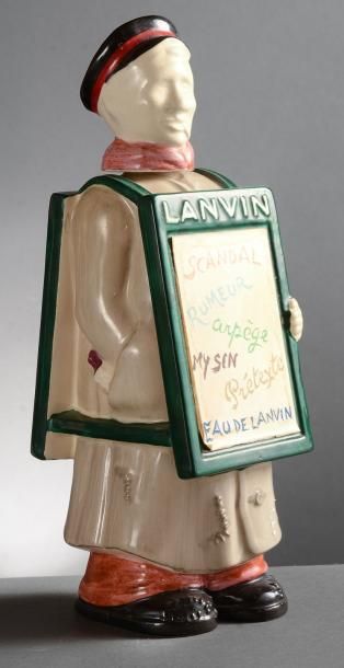 Lanvin parfums - (années 1945-1950) Flacon publicitaire en faïence polychrome figurant...