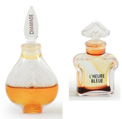 Guerlain (années 1980) Lot de 2 diminutifs parfums: «L'Heure Bleue» et «Chamade»...