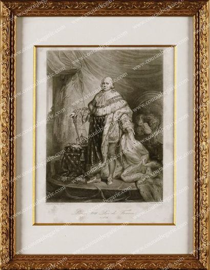 null Louis XVIII, roi des Francais. Lithographie représentant le roi en tenue de...