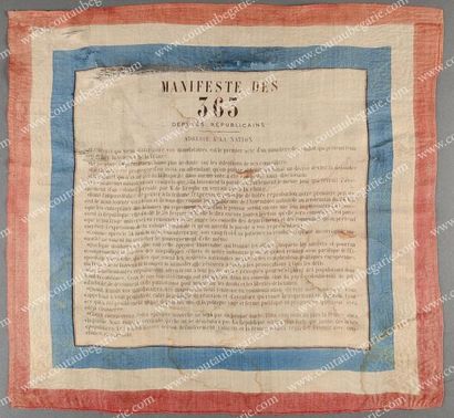 null Manifeste des 363 deputes republicains (1877). Mouchoir de soie à bordure tricolore,...