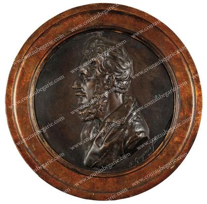 GAYRARD Paul, fils (1807-1855) Profil d'homme. Grand médaillon rond en bronze à patine...