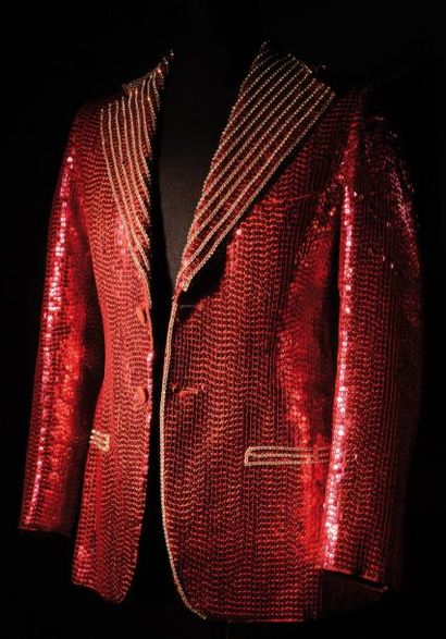 1974/1975 Veste de costume de scène Veste rouge cousue de paillettes rouges et de...