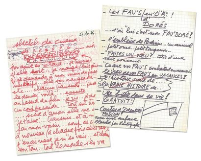 1976 Deux notes manuscrites de Claude François. «Sketchs du Cinéma», note datée du...