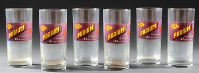 1976 Ensemble de 6 verres marqués «Podium, le magazine n°1 des jeunes». Fabriqués...