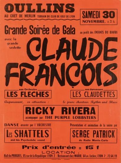 1968 Affiche de concert. Oullins, le samedi 30 novembre 1968. Format 78x58 cm. En...