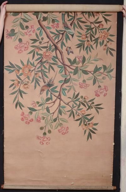 null Deux papiers peints à décors chinois, milieu du XIXesiècle, décors similaires...