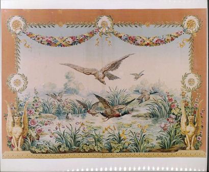 null Vol d'aigle au dessus de l'étang, carton de tapisserie, style Napoléon III,...