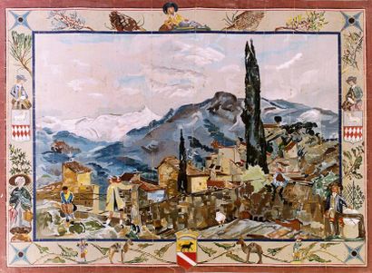 null Cagnes sur mer, carton de tapisserie d'après Alexis Gritchenko (1883-1977),...