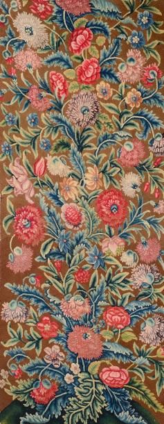 null Paire de panneaux en tapisserie au point, XIXe siècle, décor laine polychrome...
