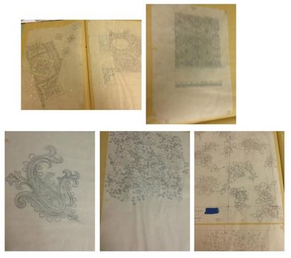 null Album de calques au crayon, Lyon, vers 1970,quarts de châles, bordures et champs;...
