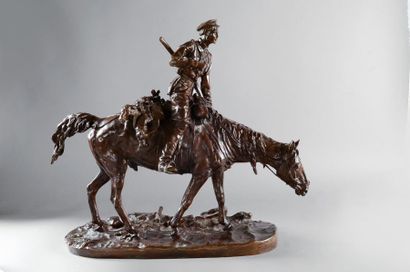 LANCERAY Eugène Alexandrovitch (1848-1886) d'après Soldat à cheval. Bronze à patine...