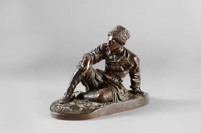 LANCERAY Eugène Alexandrovitch (1848-1886) Cosaque au repos. Bronze à patine brune,...