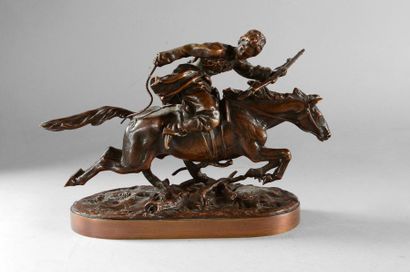 LANCERAY Eugène Alexandrovitch (1848-1886) Cosaque au galop. Bronze à patine brune,...