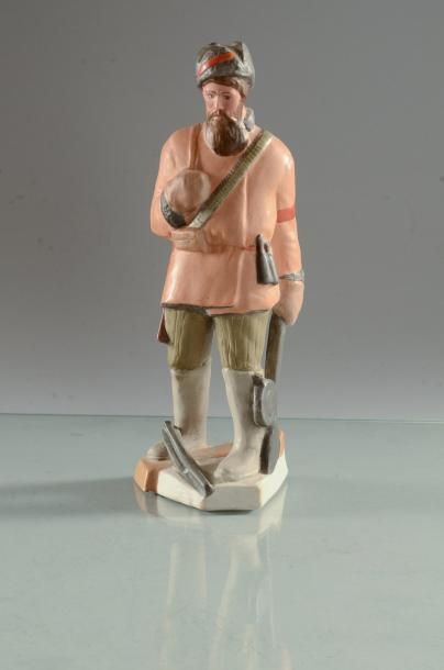 null Personnage en biscuit polychrome. Manufacture d'Etat, Moscou, vers 1930. Représentant...