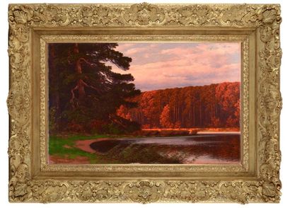 CHOULTSE Ivan Fédérovitch (1874-1937) Lac en forêt. Huile sur toile, signée en bas... Gazette Drouot
