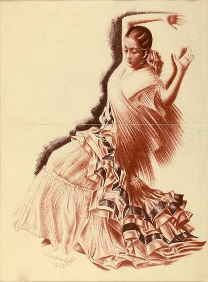 IA COVLEFF Alexandre (1887-1938) Danseuse de flamenco. Lithographie signée et datée...