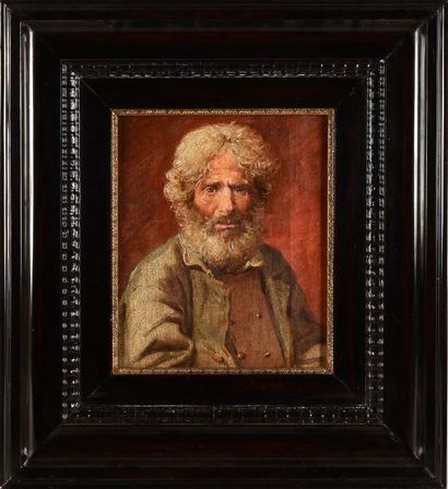 École RUSSE du XIXe siècle Portrait d'un vieil homme barbu. Huile sur toile, non...