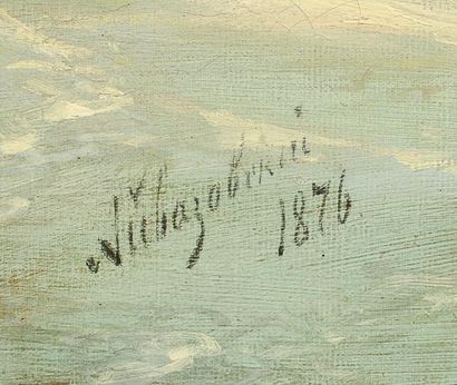 AÏVAZOVSKI Ivan Constantinovitch (1817-1900). Bateau dans la tempête près d'une falaise....