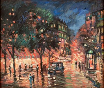 KOROVINE Constantin Alexeievitch (1861-1939) Place à Paris. Gouache sur panneau,...