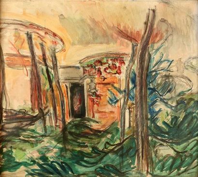 KIKOINE Michel (1892-1968), attribué à L'entrée du jardin. Aquarelle, non signée,...