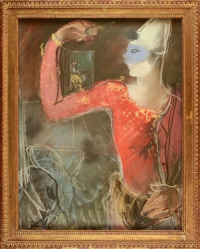 BOUCHENE Dimitri (1893-1993) Arlequin. Pastel sur papier, signé en bas à gauche,...