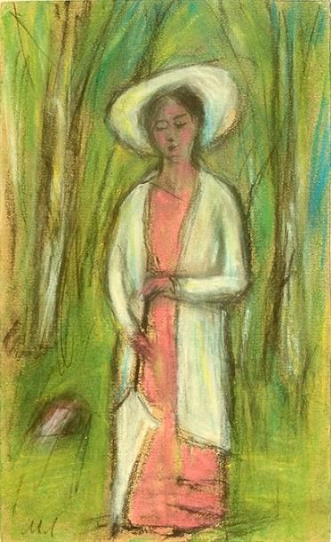 LAG ORIO Maria Alexandrovna (1893-1979) Une jeune femme en foret. Pastel signé en...
