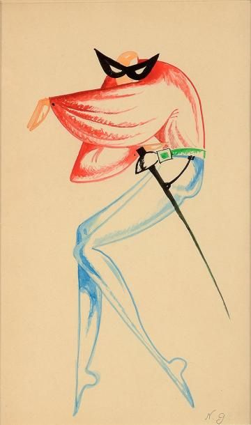 GONTCHAROVA Nathalia (1881-1962) Arlequin. Aquarelle signée en bas à droite de son...
