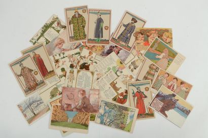 null Lot de 29 cartes postales d'illustrateurs russes en couleurs. Représentant des...